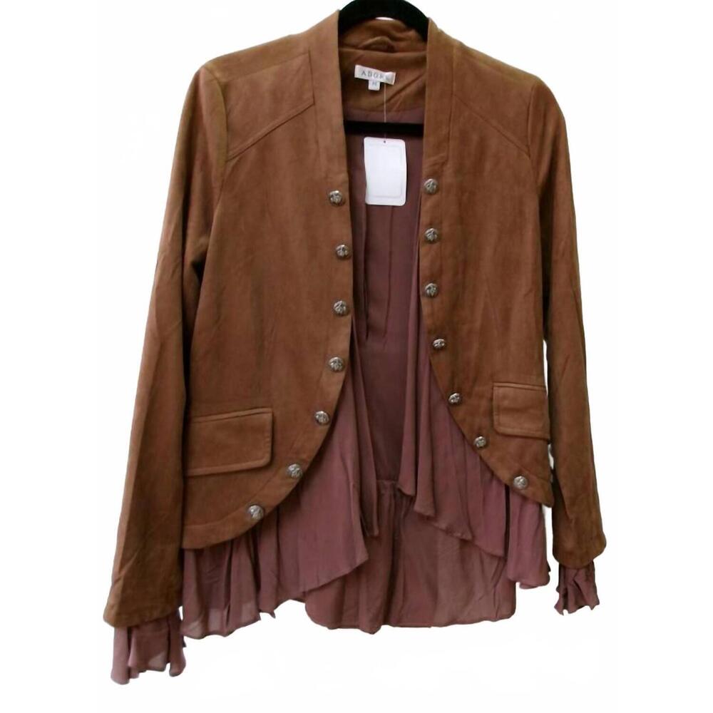 NEW ADORE women's ruffled liner and cuffs jacket in brown